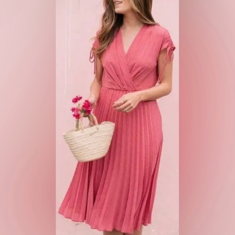 Gal Meets Glam Angelica Pleated Midi Dress Dried Rose Pink Size 12